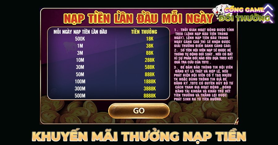 Khuyến mãi thưởng nạp lần đầu